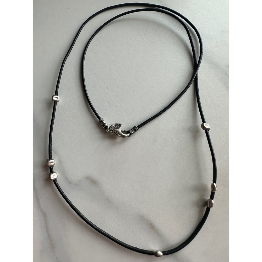 Silpada Black Leather Cord Beaded Necklace 30 Inch Long Boho 925 Sterling Silver